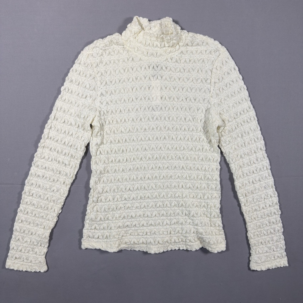 Sanctuary Lace Mock Neck Top Womens M Ivory White Long Sleeve Textured NWT